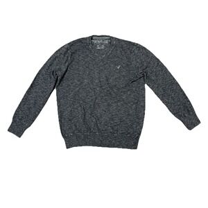 American Eagle Sweater Mens XL Gray Logo 100%‎ Cotton Pull Over Crew Neck Preppy